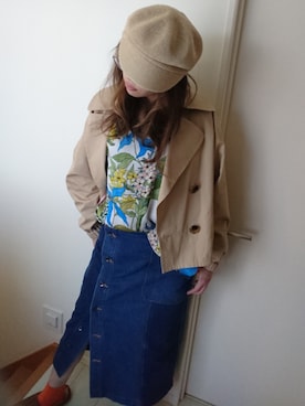 「トレンチ」｜「アイテム（帽子）」を使った、youtanpooさん（レディース・165cm）の春コーディネート