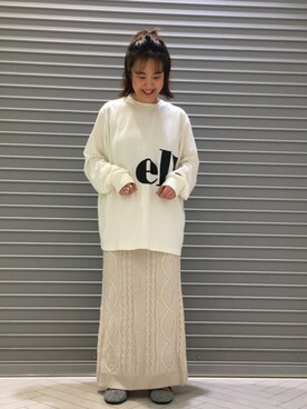 「mystic（ミスティック）のケーブルロングスカート（スカート）」を使った、kaoriさん（レディース・154cm）の秋コーディネート