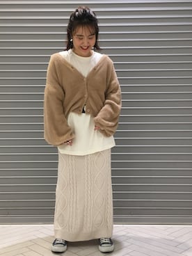 「mystic（ミスティック）のケーブルロングスカート（スカート）」を使った、kaoriさん（レディース・154cm）の秋コーディネート