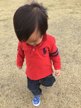 「アイテム（スリッポン、ブルー系）」を使った、okkamu!:)さん（キッズ・80cm）の春コーディネート