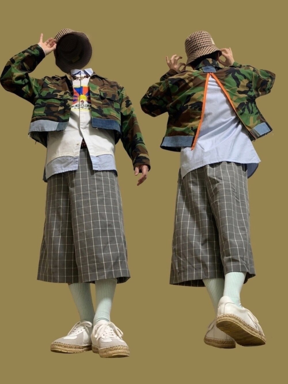 ホワイト系のシャツ/ブラウス、グレー系のその他パンツ、ホワイト系のスニーカーを着用したメンズの春コーディネートの1枚目の写真