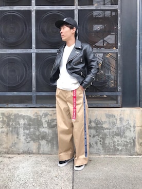 「HYSTERIC GLAMOUR（ヒステリックグラマー）のHYS WHISKY柄 刺繍キャップ（キャップ）」を使った、けんたさん（メンズ・174cm）の冬コーディネート