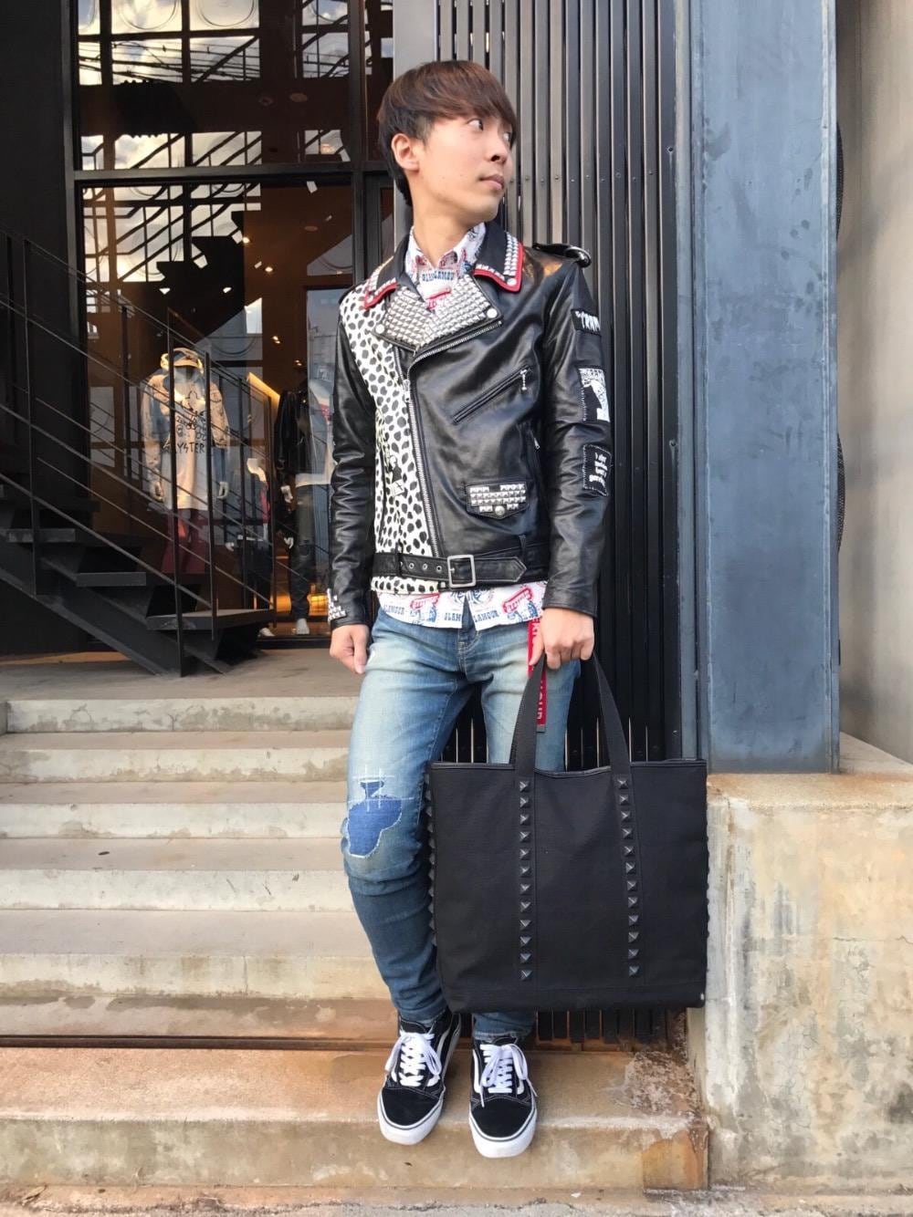 THE CRAMPS/STUDS&PATCHリメイクラムレザーライダースジャケットを使っ