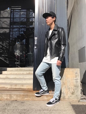 「HYSTERIC GLAMOUR（ヒステリックグラマー）のHYS WHISKY柄 刺繍キャップ（キャップ）」を使った、けんたさん（メンズ・174cm）の冬コーディネート