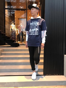 「スタッズベルト」｜「アイテム（パーカー）」を使った、けんたさん（メンズ・174cm）の夏コーディネート