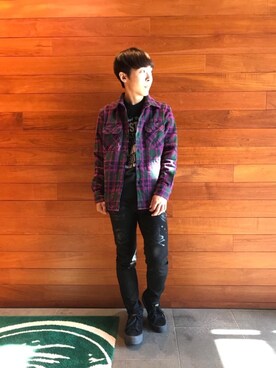 「HYSTERIC GLAMOUR（ヒステリックグラマー）のREVOLUTION SOUNDS刺繍 CPOシャツ（シャツ/ブラウス）」を使った、けんたさん（メンズ・174cm）の秋コーディネート