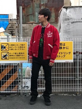 「コラボレーション」｜「アイテム（スタジャン）」を使った、けんたさん（メンズ・174cm）の冬コーディネート