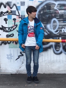 「HYSTERIC GLAMOUR（ヒステリックグラマー）のアイテム（マウンテンパーカー）」を使った、けんたさん（メンズ・174cm）の冬コーディネート