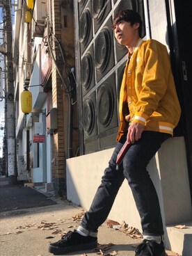 「アイテム（財布、ピンク系）」を使った、けんたさん（メンズ・174cm）の冬コーディネート
