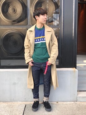 「HYSTERIC GLAMOUR（ヒステリックグラマー）のアイテム（トレンチコート）」を使った、けんたさん（メンズ・174cm）の春コーディネート