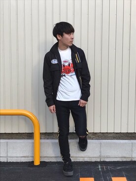 「レーシングジャケット」｜「アイテム（デニムパンツ）」を使った、けんたさん（メンズ・174cm）の春コーディネート