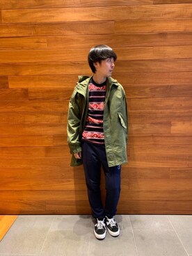 「HYSTERIC GLAMOUR（ヒステリックグラマー）のGIRLS BORDER総柄ジャカード リブ付Tシャツ（Tシャツ/カットソー）」を使った、けんたさん（メンズ・174cm）の秋コーディネート