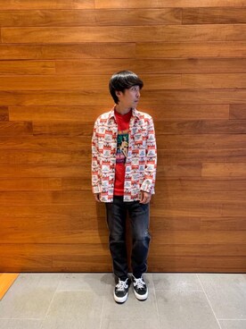 「アイテム（カバーオール、レッド系）」を使った、けんたさん（メンズ・174cm）の秋コーディネート