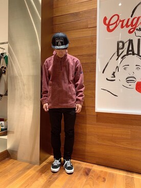 「HYSTERIC GLAMOUR（ヒステリックグラマー）のHYS WHISKY柄 刺繍キャップ（キャップ）」を使った、けんたさん（メンズ・174cm）の冬コーディネート