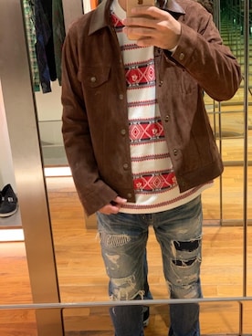 「HYSTERIC GLAMOUR（ヒステリックグラマー）のGIRLS BORDER総柄ジャカード リブ付Tシャツ（Tシャツ/カットソー）」を使った、けんたさん（メンズ・174cm）の冬コーディネート