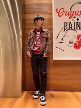 「レザーコーデ」｜「アイテム（デニムジャケット）」を使った、けんたさん（メンズ・174cm）の冬コーディネート