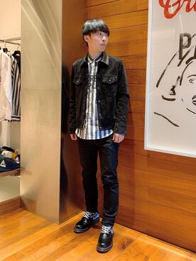 「レザーコーデ」｜「アイテム（デニムジャケット）」を使った、けんたさん（メンズ・174cm）の冬コーディネート