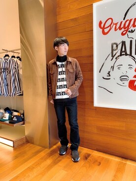 「レザーコーデ」｜「アイテム（デニムジャケット）」を使った、けんたさん（メンズ・174cm）の冬コーディネート