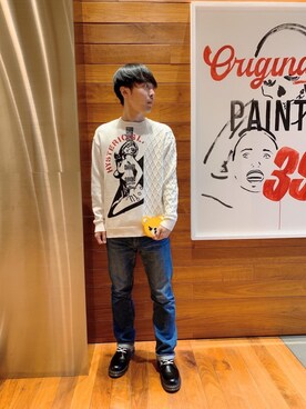 「アイテム（ポーチ、イエロー系）」を使った、けんたさん（メンズ・174cm）の冬コーディネート