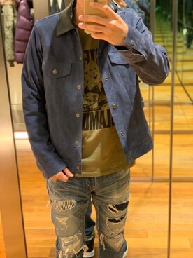 「レザーコーデ」｜「アイテム（デニムジャケット）」を使った、けんたさん（メンズ・174cm）の冬コーディネート