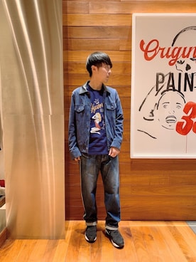 「レザーコーデ」｜「アイテム（デニムジャケット）」を使った、けんたさん（メンズ・174cm）の冬コーディネート