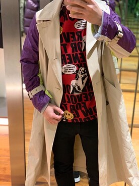 「HYSTERIC GLAMOUR（ヒステリックグラマー）のアイテム（トレンチコート）」を使った、けんたさん（メンズ・174cm）の冬コーディネート