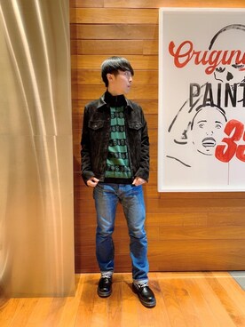 「レザーコーデ」｜「アイテム（デニムジャケット）」を使った、けんたさん（メンズ・174cm）の冬コーディネート