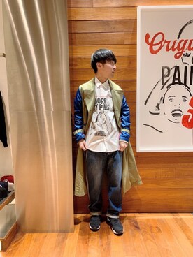 「HYSTERIC GLAMOUR（ヒステリックグラマー）のアイテム（トレンチコート）」を使った、けんたさん（メンズ・174cm）の冬コーディネート