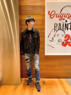 「レザーコーデ」｜「アイテム（デニムジャケット）」を使った、けんたさん（メンズ・174cm）の冬コーディネート