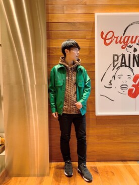 「レザーコーデ」｜「アイテム（ブルゾン）」を使った、けんたさん（メンズ・174cm）の冬コーディネート