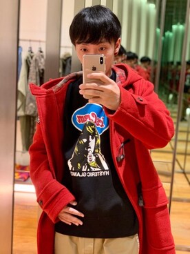 「アイテム（ダッフルコート、レッド系）」を使った、けんたさん（メンズ・174cm）の秋コーディネート