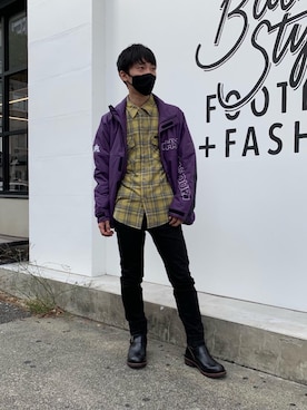「長袖シャツ」｜「アイテム（ナイロンジャケット）」を使った、けんたさん（メンズ・174cm）の秋コーディネート