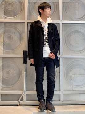 「ラフコーデ」｜「アイテム（ピーコート）」を使った、けんたさん（メンズ・174cm）の冬コーディネート