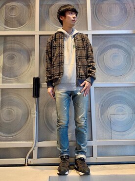 「コラボレーション」｜「アイテム（その他アウター）」を使った、けんたさん（メンズ・174cm）の冬コーディネート