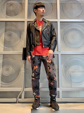 「HYSTERIC GLAMOUR（ヒステリックグラマー）のアイテム（ライダースジャケット）」を使った、けんたさん（メンズ・174cm）の冬コーディネート