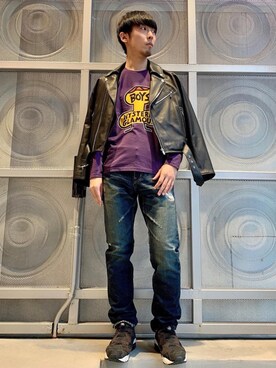 「HYSTERIC GLAMOUR（ヒステリックグラマー）のアイテム（ライダースジャケット）」を使った、けんたさん（メンズ・174cm）の冬コーディネート