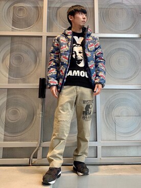 「HYSTERIC GLAMOUR（ヒステリックグラマー）のアイテム（ライダースジャケット）」を使った、けんたさん（メンズ・174cm）の冬コーディネート