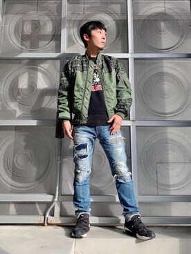 「HYSTERIC GLAMOUR（ヒステリックグラマー）のアイテム（MA-1）」を使った、けんたさん（メンズ・174cm）の秋コーディネート