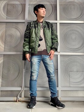 「HYSTERIC GLAMOUR（ヒステリックグラマー）のアイテム（MA-1）」を使った、けんたさん（メンズ・174cm）の秋コーディネート