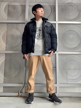 「らふこーで」｜「アイテム（ダウンジャケット/コート）」を使った、けんたさん（メンズ・174cm）の秋コーディネート