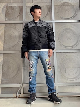 「HYSTERIC GLAMOUR（ヒステリックグラマー）のアイテム（MA-1）」を使った、けんたさん（メンズ・174cm）の秋コーディネート