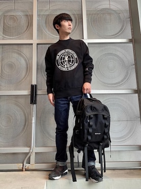 「HYSTERIC GLAMOUR（ヒステリックグラマー）のアイテム（バックパック/リュック）」を使った、けんたさん（メンズ・174cm）の冬コーディネート