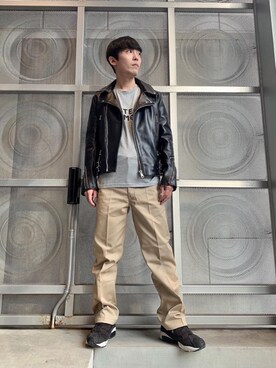 「HYSTERIC GLAMOUR（ヒステリックグラマー）のアイテム（ライダースジャケット）」を使った、けんたさん（メンズ・174cm）の春コーディネート