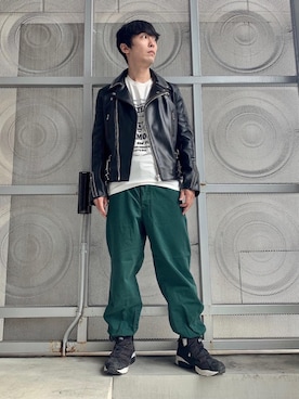 「HYSTERIC GLAMOUR（ヒステリックグラマー）のアイテム（ライダースジャケット）」を使った、けんたさん（メンズ・174cm）の春コーディネート