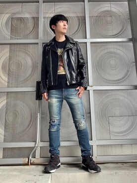 「HYSTERIC GLAMOUR（ヒステリックグラマー）のアイテム（ライダースジャケット）」を使った、けんたさん（メンズ・174cm）の夏コーディネート