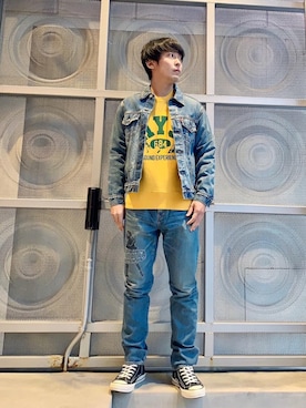 「らふこーで」｜「アイテム（デニムジャケット）」を使った、けんたさん（メンズ・174cm）の冬コーディネート