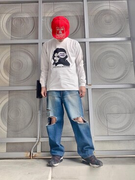 「HYSTERIC GLAMOUR（ヒステリックグラマー）のHYS WHISKY柄 刺繍キャップ（キャップ）」を使った、けんたさん（メンズ・174cm）の冬コーディネート