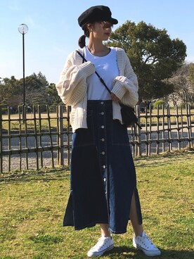 「OZOC（オゾック）のアイテム（キャスケット）」を使った、rere®️ さん（レディース・159cm）の春コーディネート