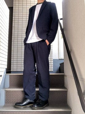 「Dr. Martens（ドクターマーチン）のDr.Martens / ドクターマーチン 1461 3EYE GIBSON SHOE 3ホール ギブソン シューズ（ドレスシューズ、ブラック系）」を使った、rikuさん（メンズ・170cm）の春コーディネート