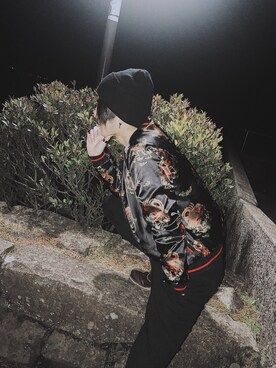 「ZARA MANのアイテム（ブルゾン）」を使った、松永 龍也さん（メンズ・176cm）の冬コーディネート